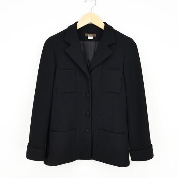 J.Crew Women's Vintage Wool Single Breasted Covered Button Black Blazer Size 4 - Picture 1 of 7